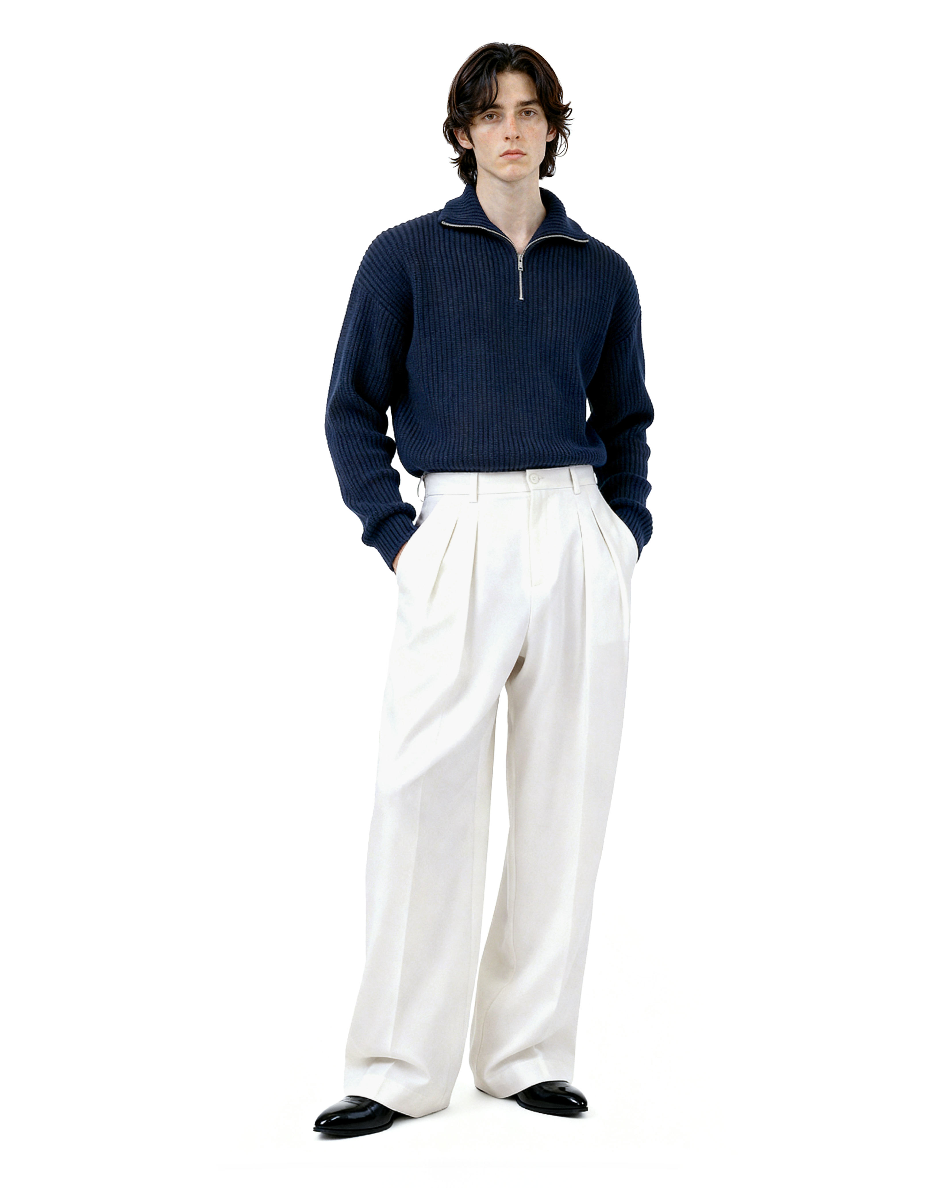 Wide Leg Tailored Pleated Trousers-19