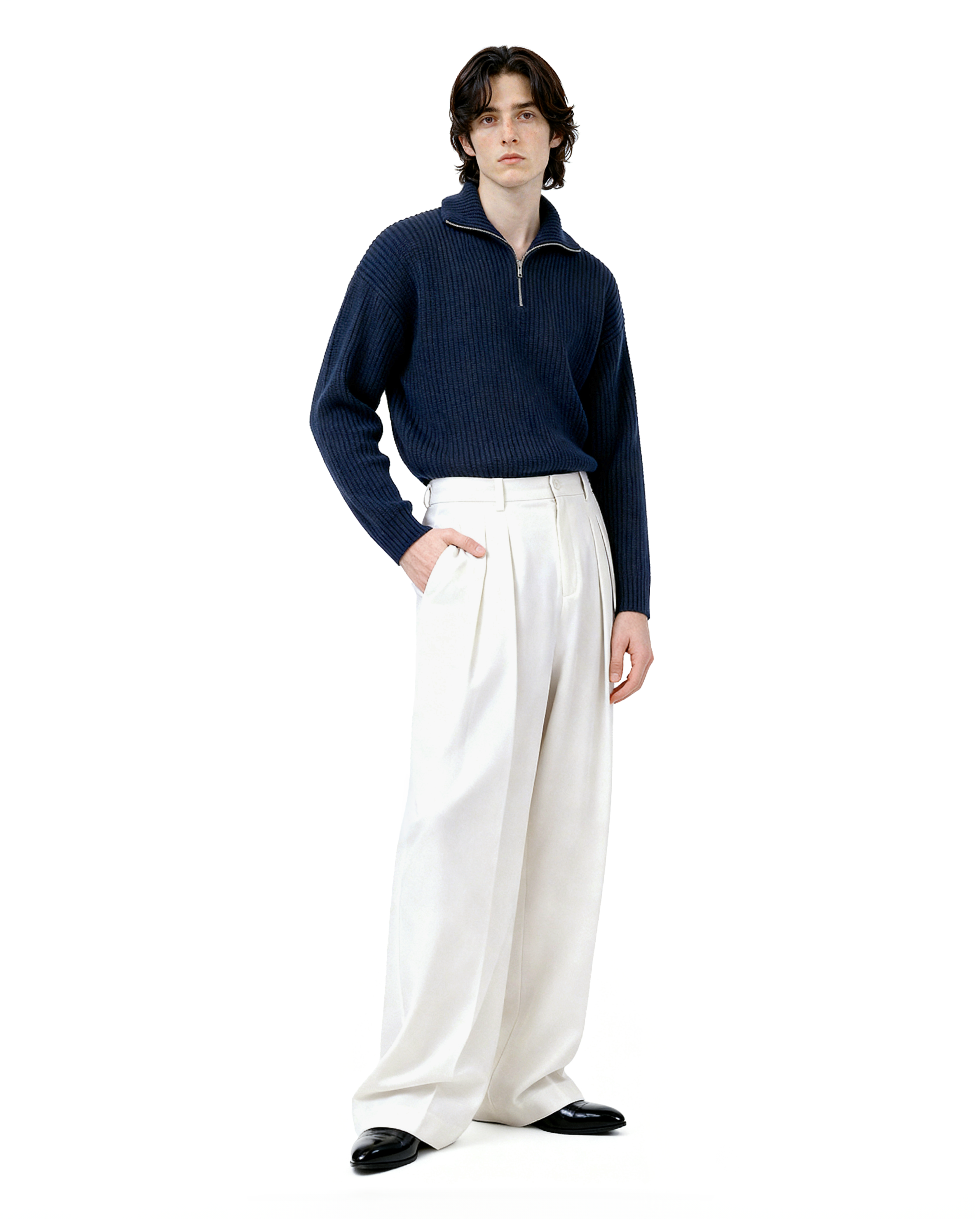 Wide Leg Tailored Pleated Trousers-20
