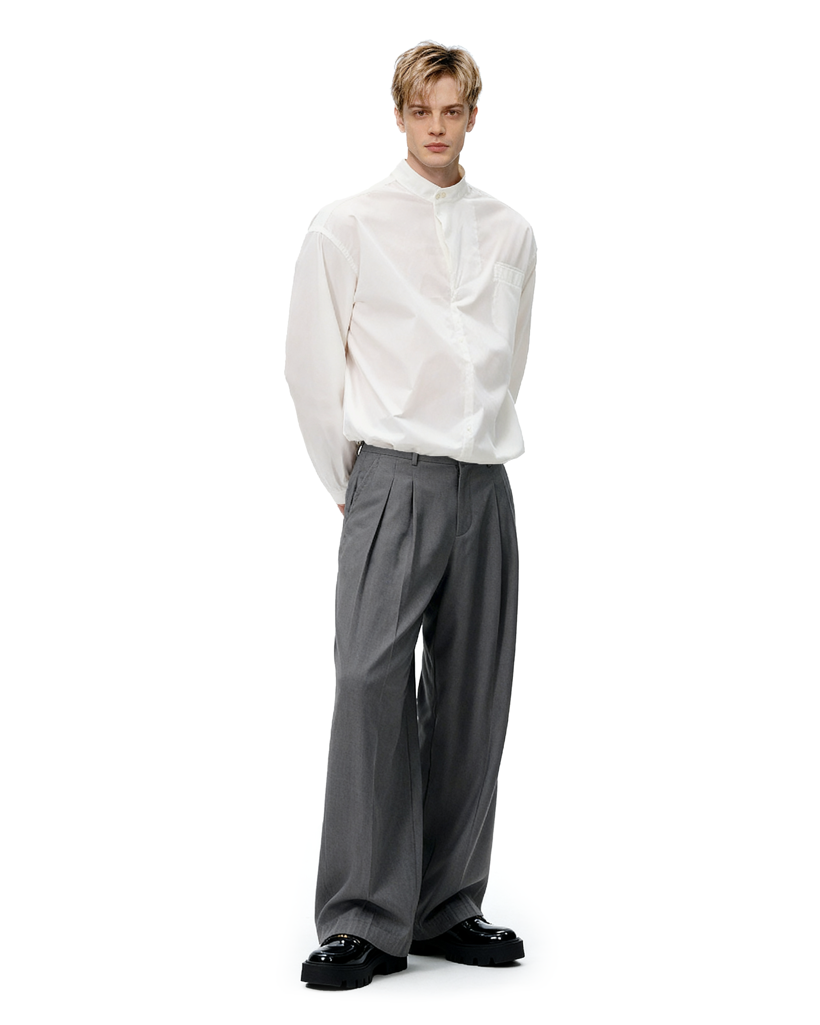 Mandarin Collar Long Sleeve Popover Quarter-Zip Shirt-5