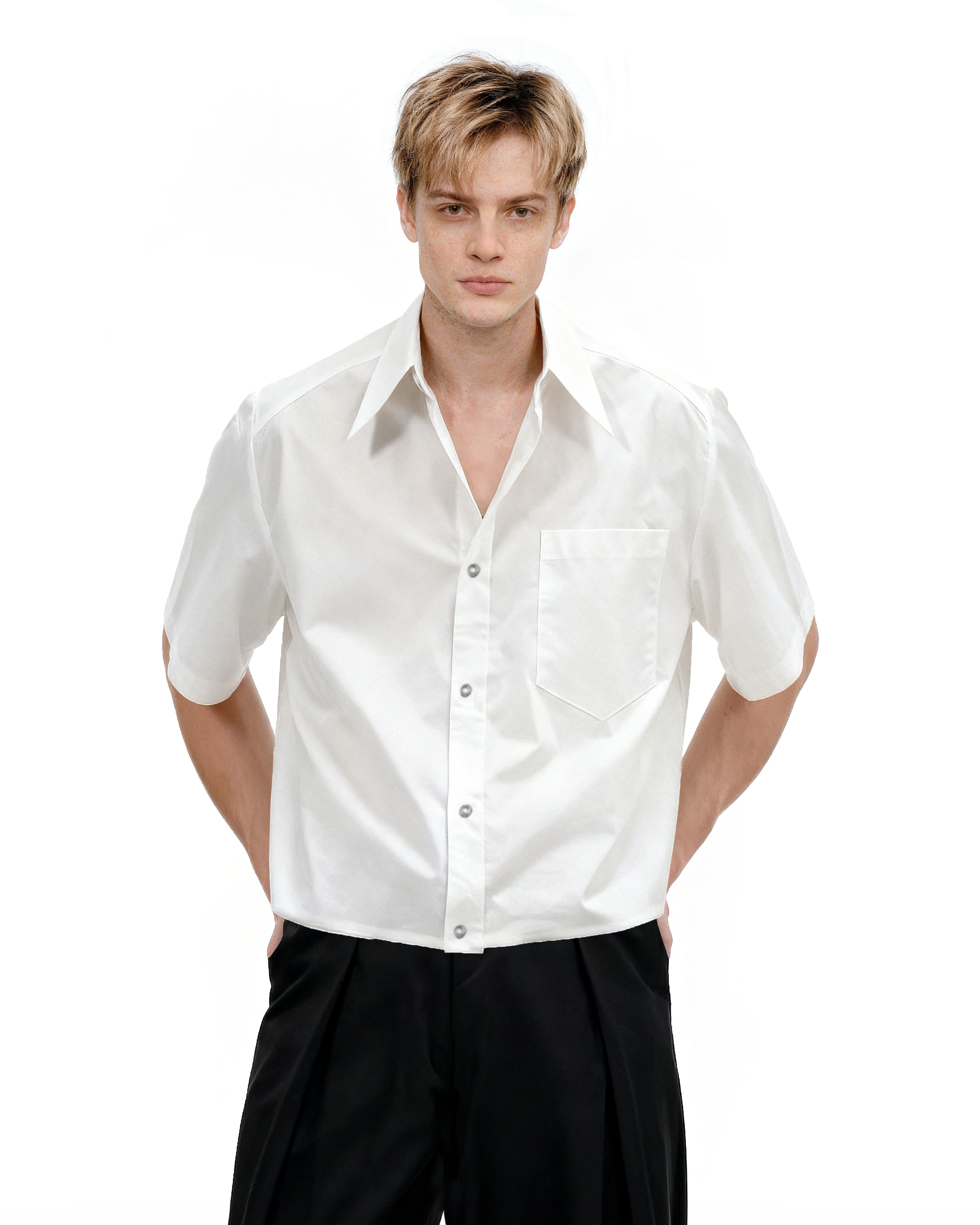 Oversized Short Sleeve Mid-Crop Shirt with Chest Pocket Detail-13