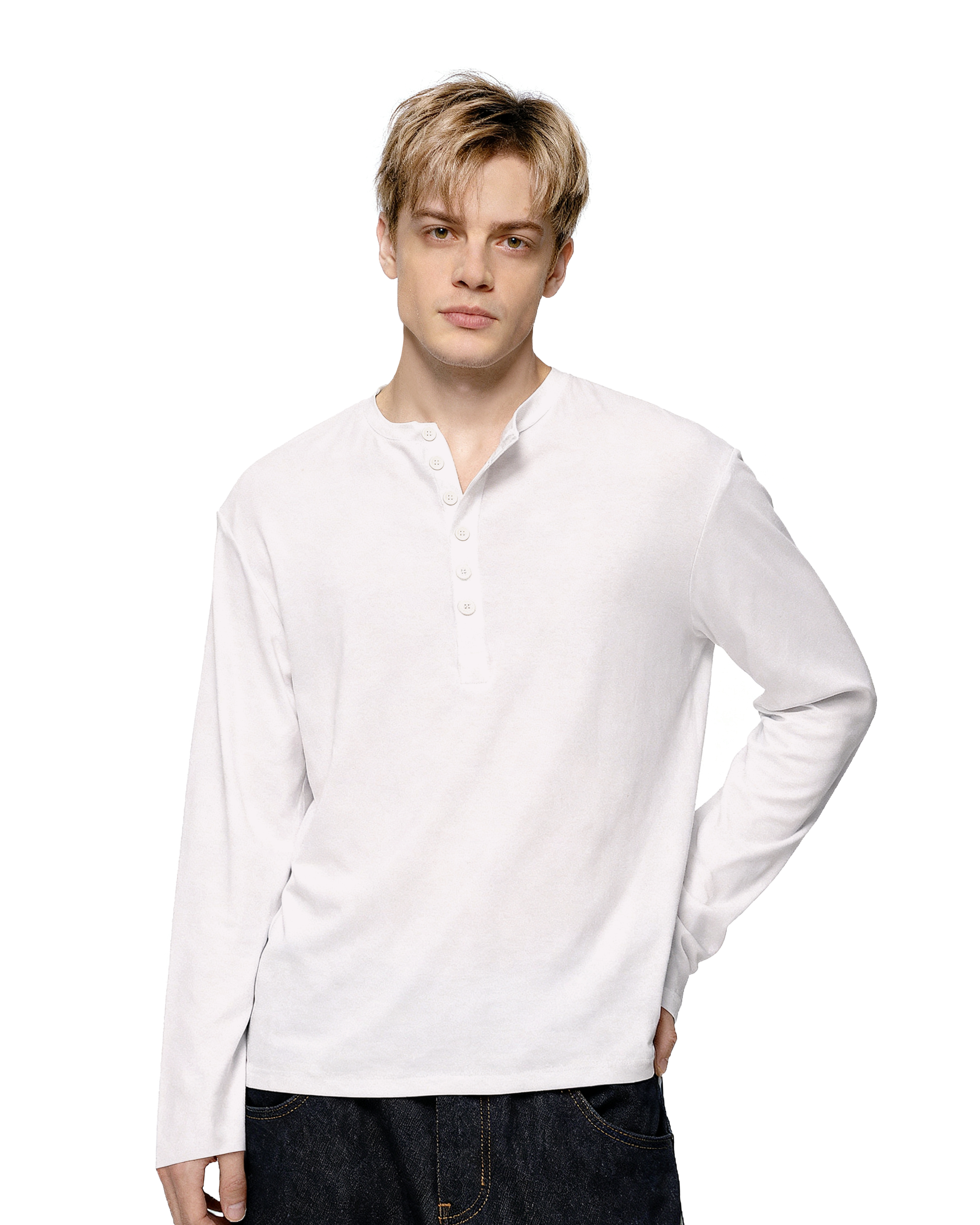 Slim Fit Mid-Crop Long Sleeve Henley T-Shirt – nightcity clothing