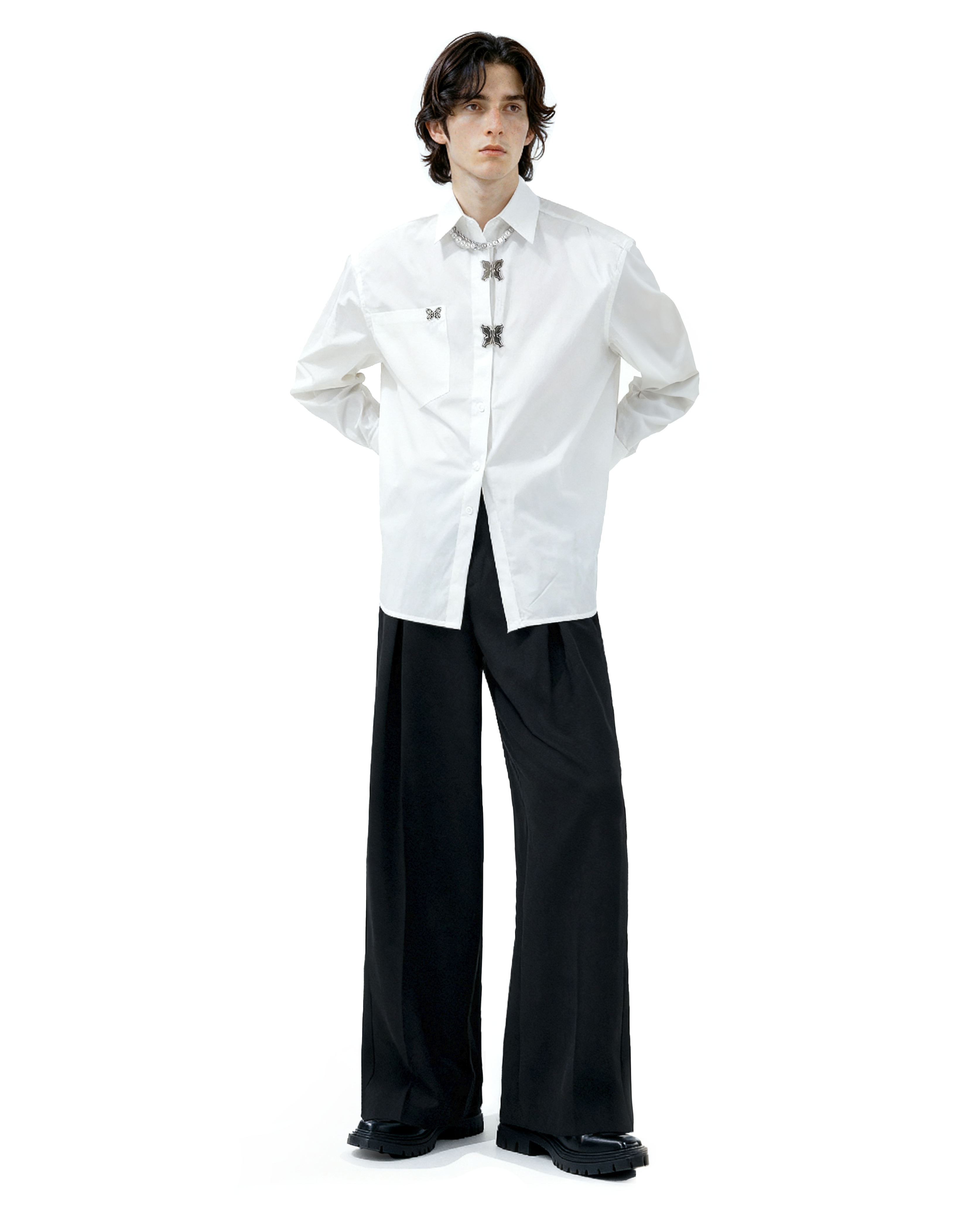 Oversized Shirt with Metallic Brooch Accents - nightcity clothing