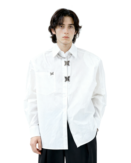 Oversized Shirt with Metallic Brooch Accents - nightcity clothing