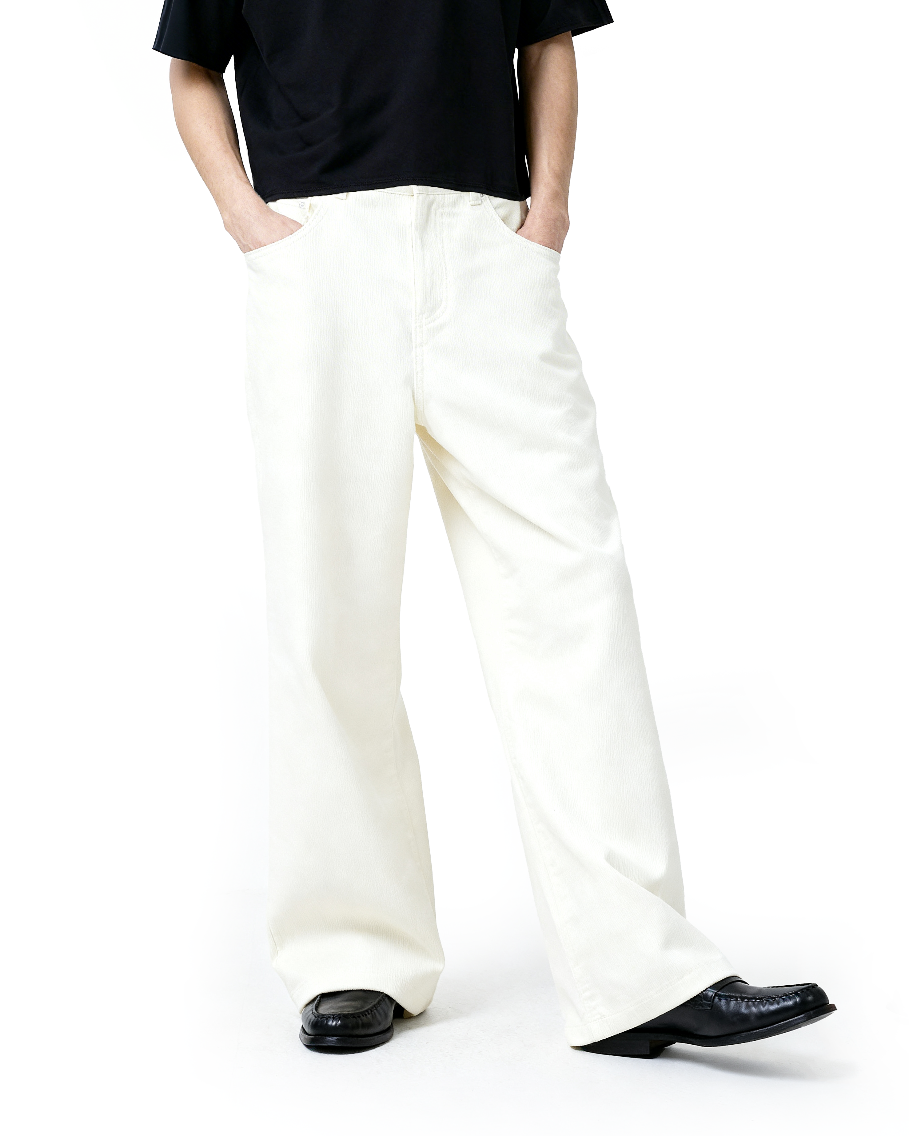 Wide Leg Semi-Flare Ribbed Corduroy Pants-8