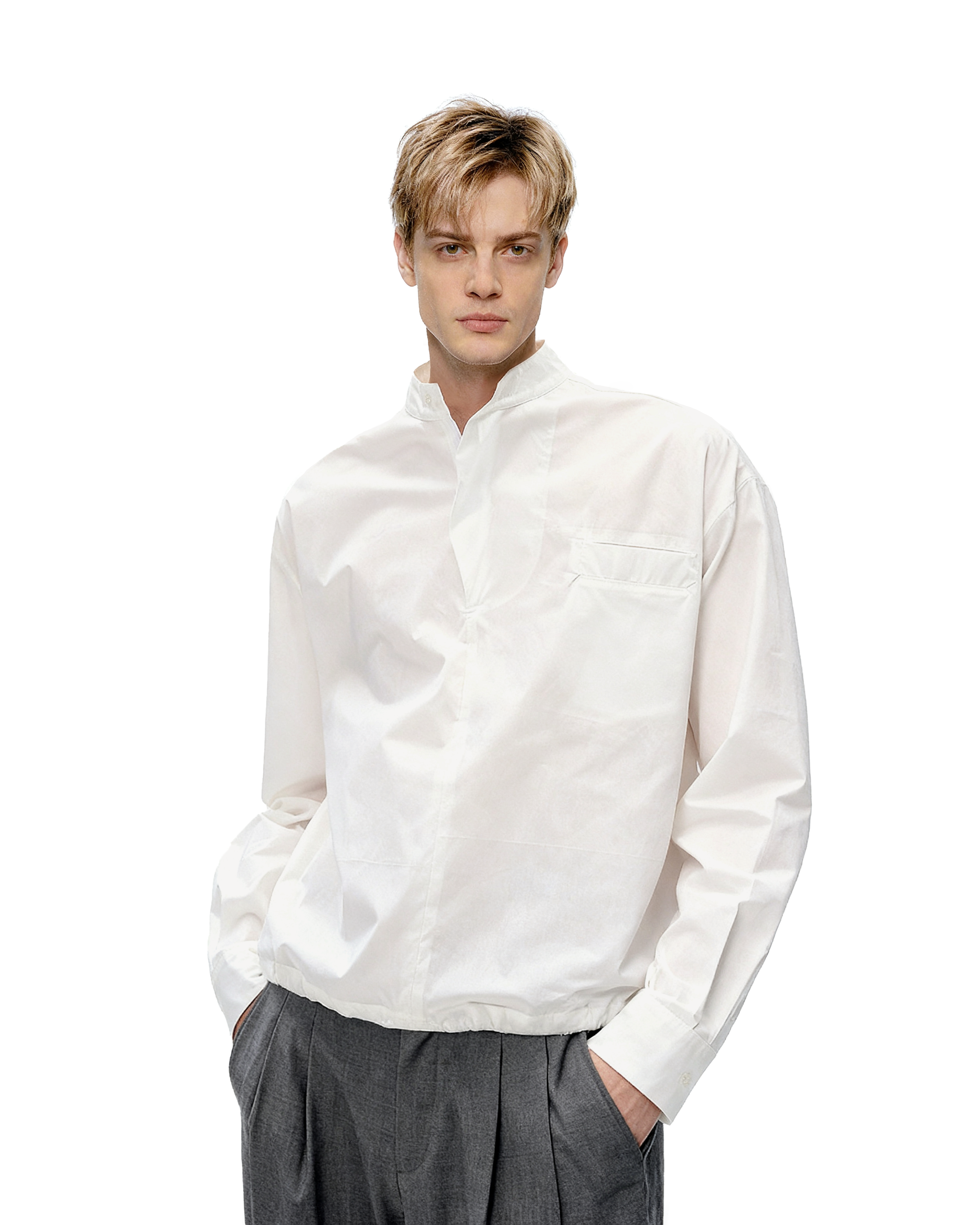 Mandarin Collar Long Sleeve Popover Quarter-Zip Shirt