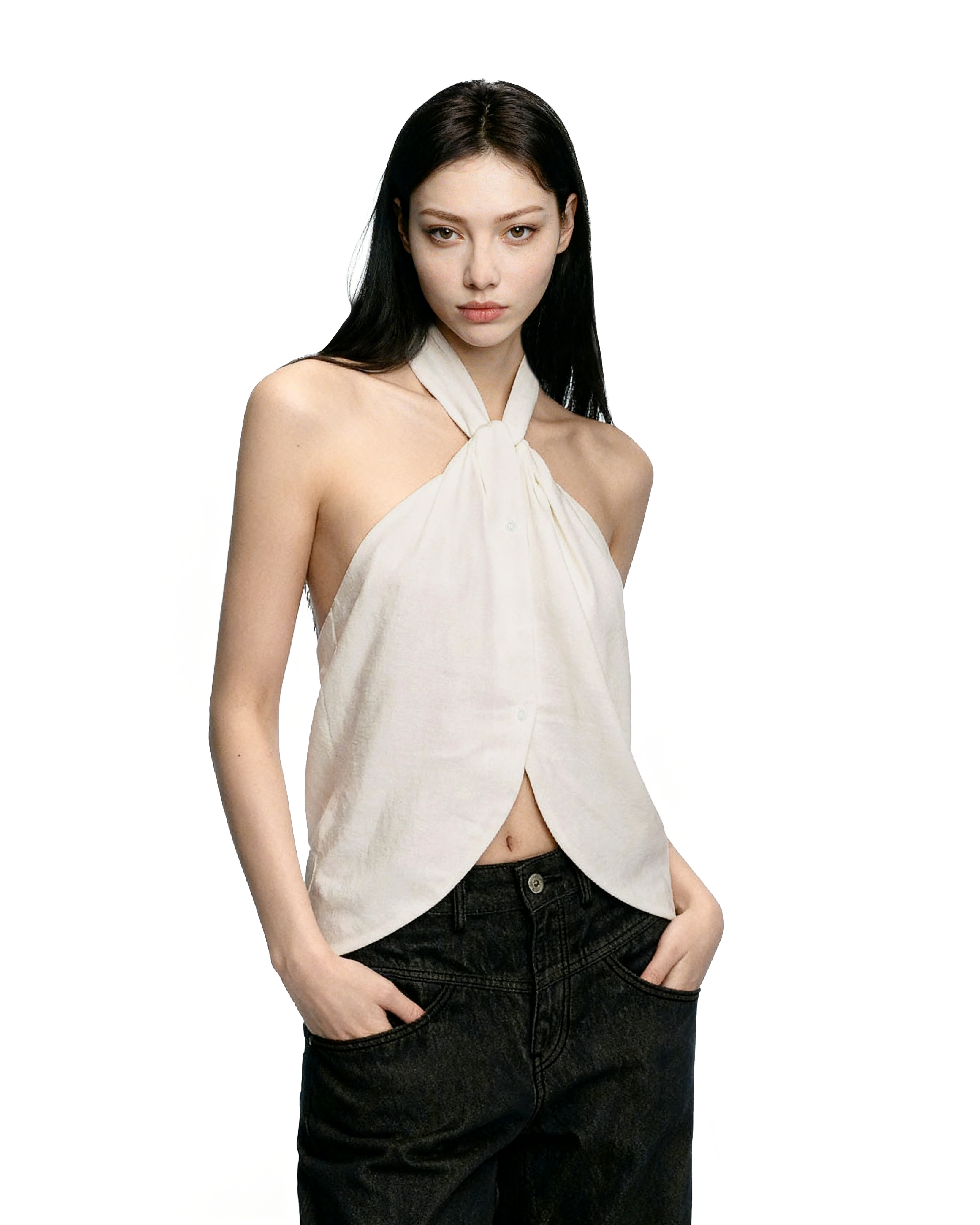 Halter Neck Twist Front Sleeveless Wrap Top-3