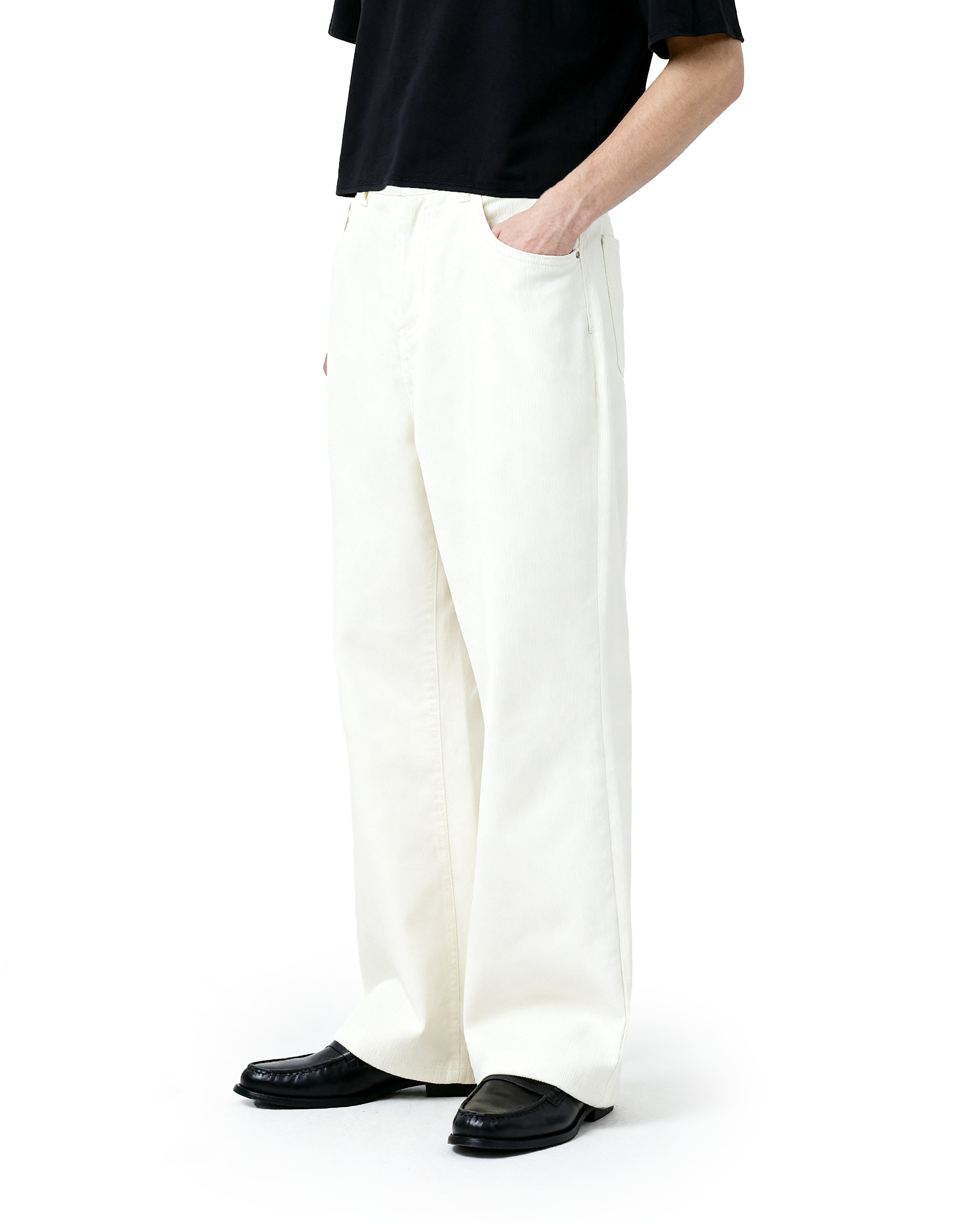 Wide Leg Semi-Flare Ribbed Corduroy Pants-6