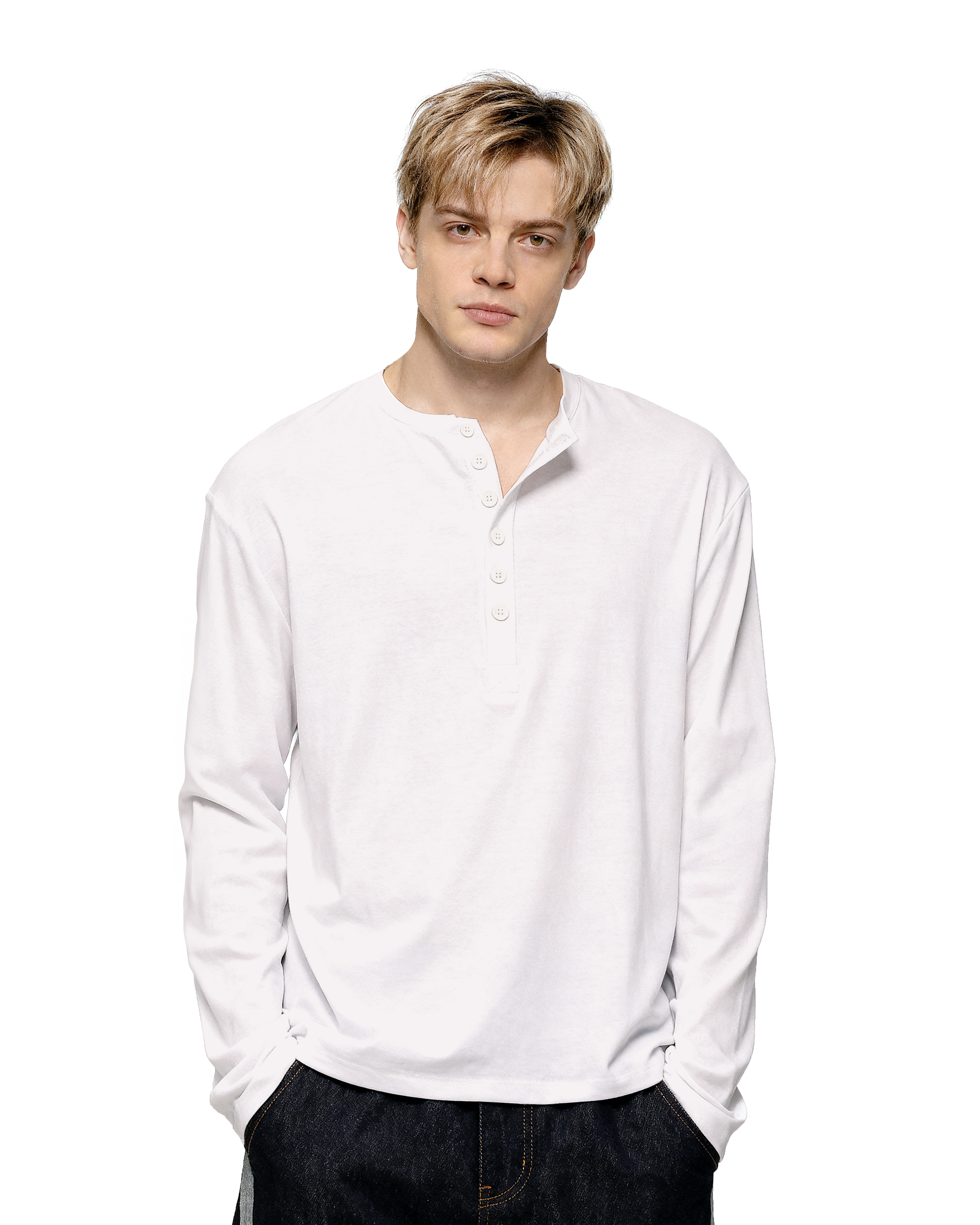 Slim Fit Mid-Crop Long Sleeve Henley T-Shirt