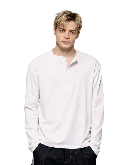 Slim Fit Mid-Crop Long Sleeve Henley T-Shirt
