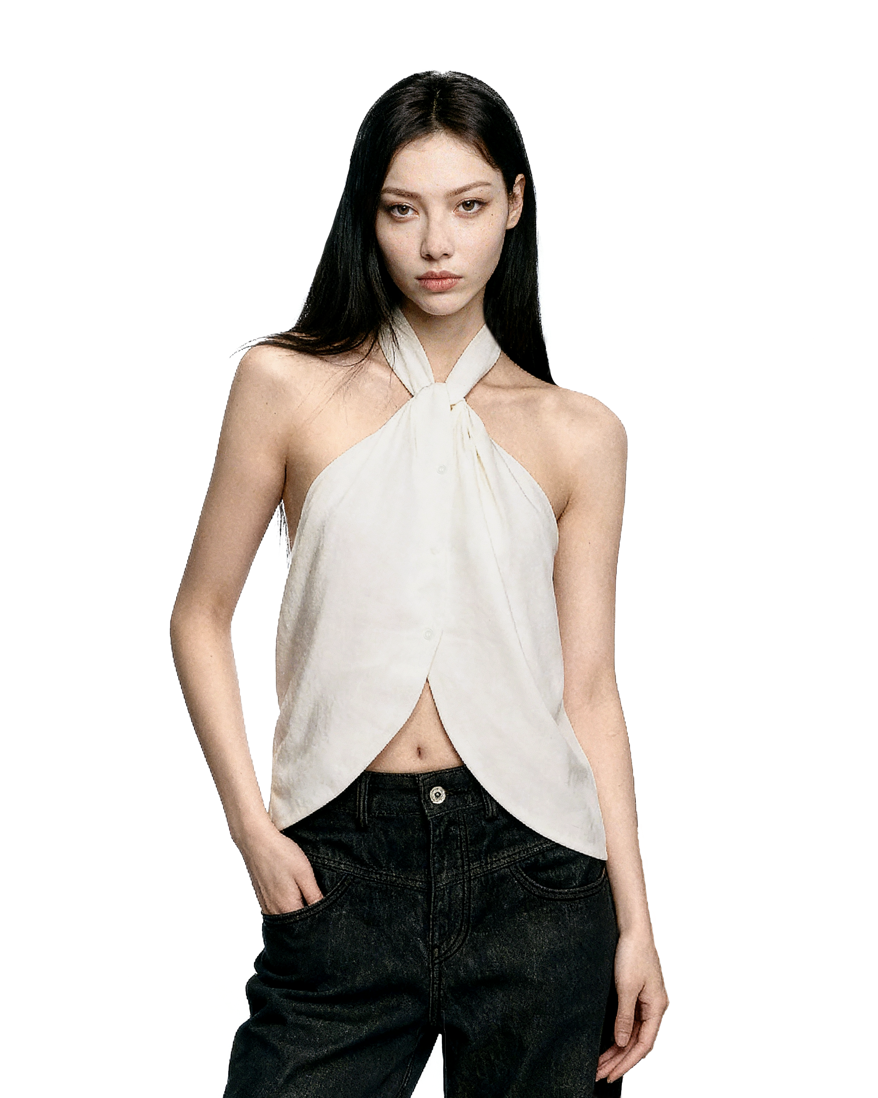 Halter Neck Twist Front Sleeveless Wrap Top