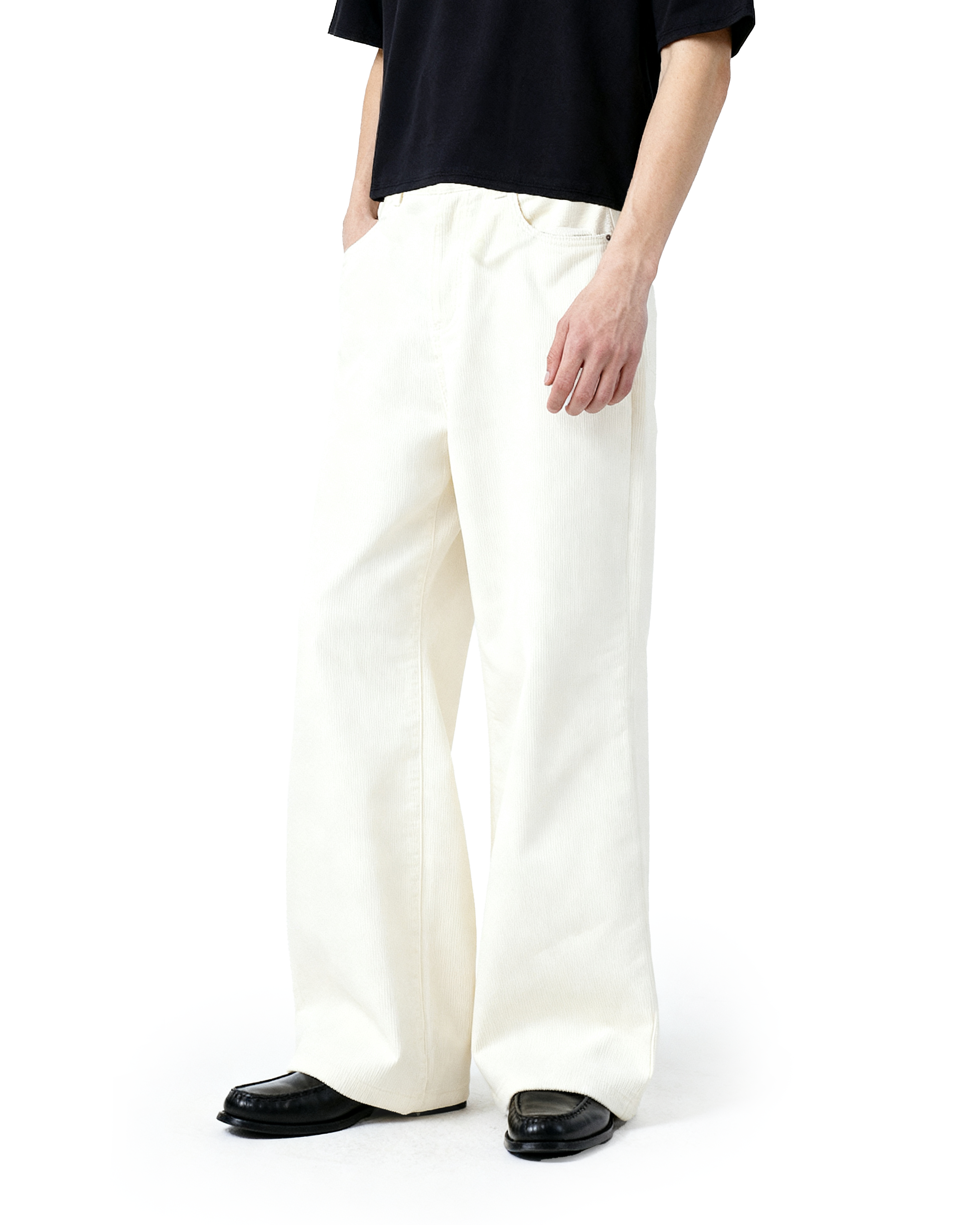 Wide Leg Semi-Flare Ribbed Corduroy Pants-7