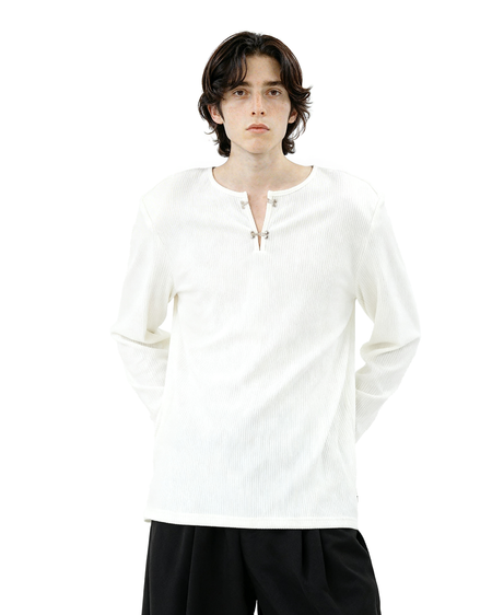 Ribbed Metal-Clasp Hook Henley Long Sleeve Tee - nightcity clothing
