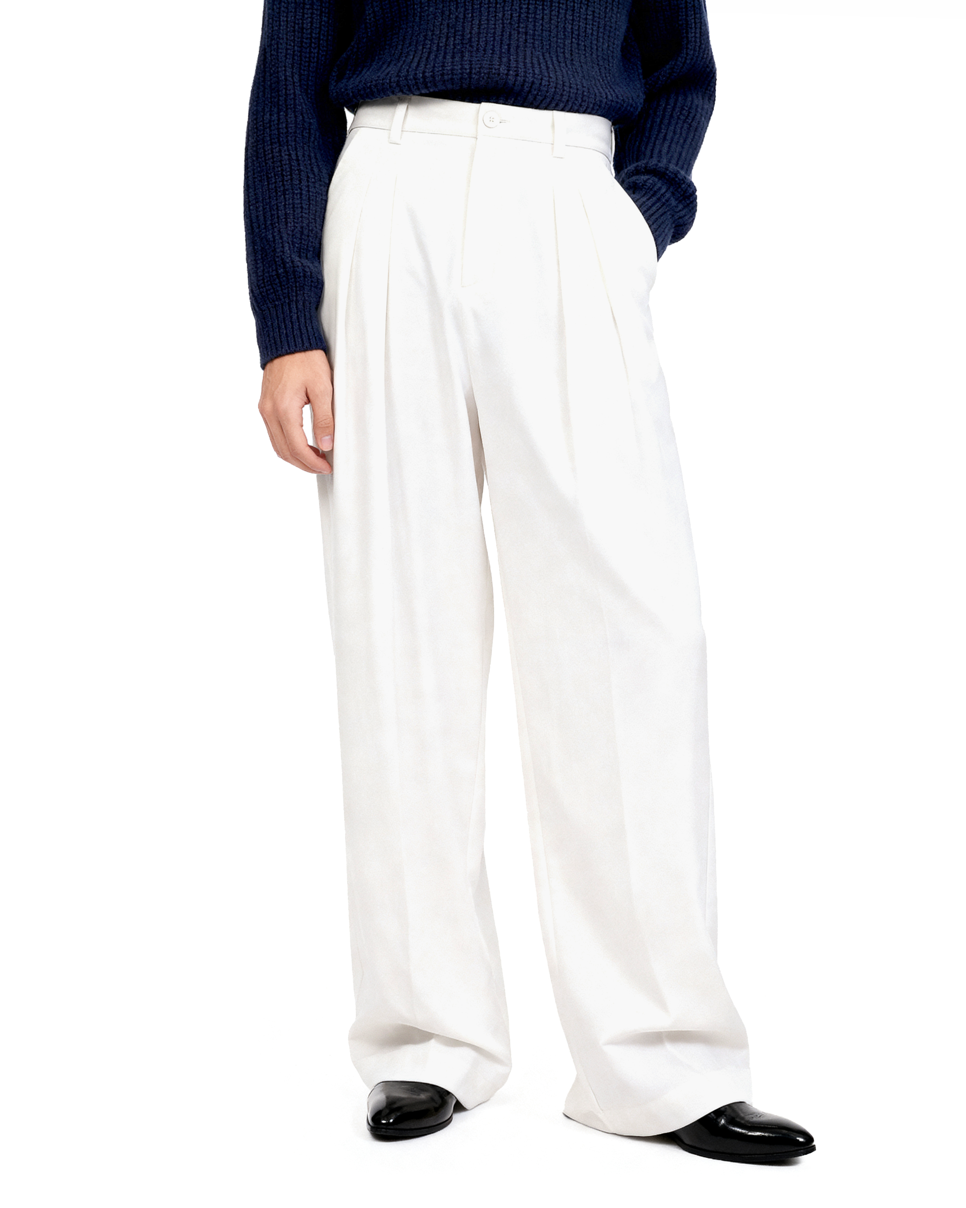 Wide Leg Tailored Pleated Trousers-18