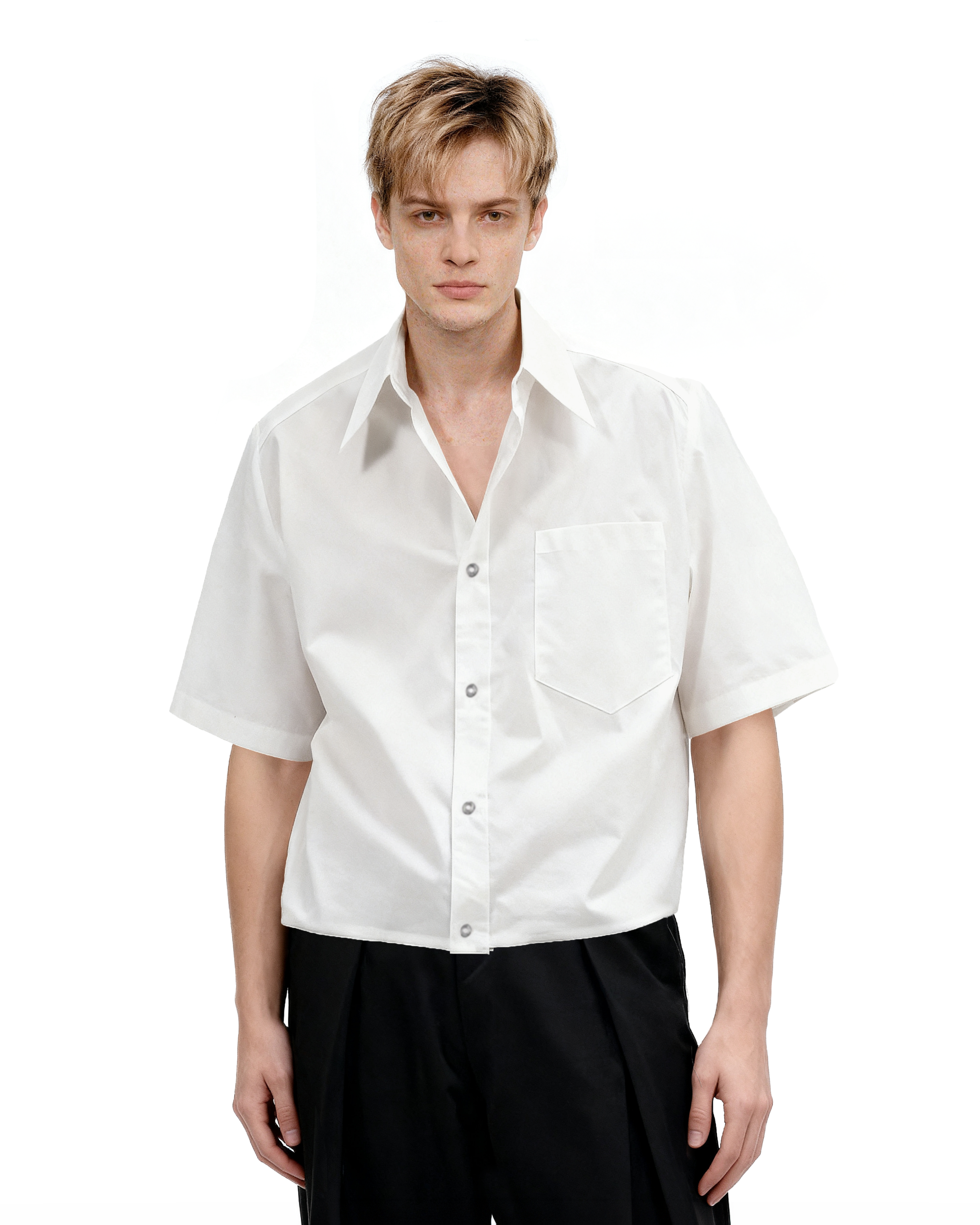Oversized Short Sleeve Mid-Crop Shirt with Chest Pocket Detail-11