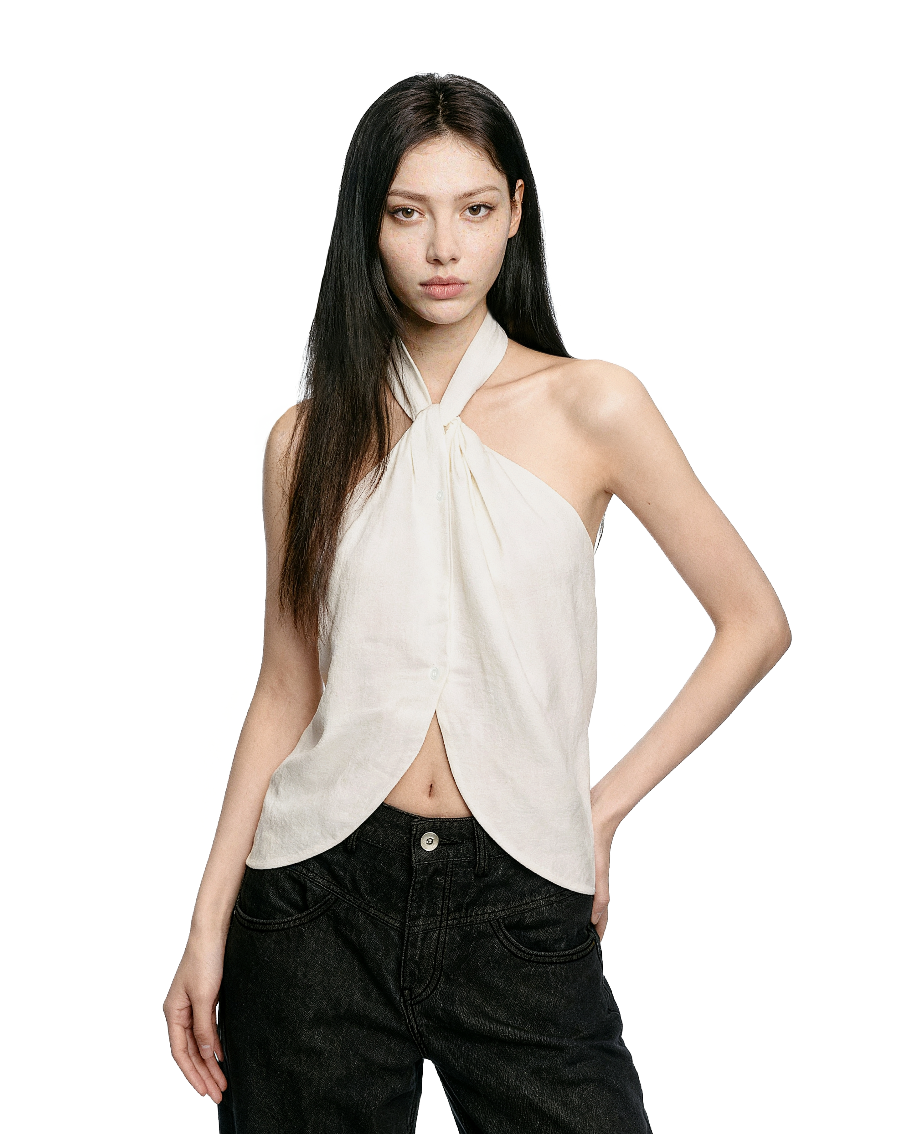 Halter Neck Twist Front Sleeveless Wrap Top-2