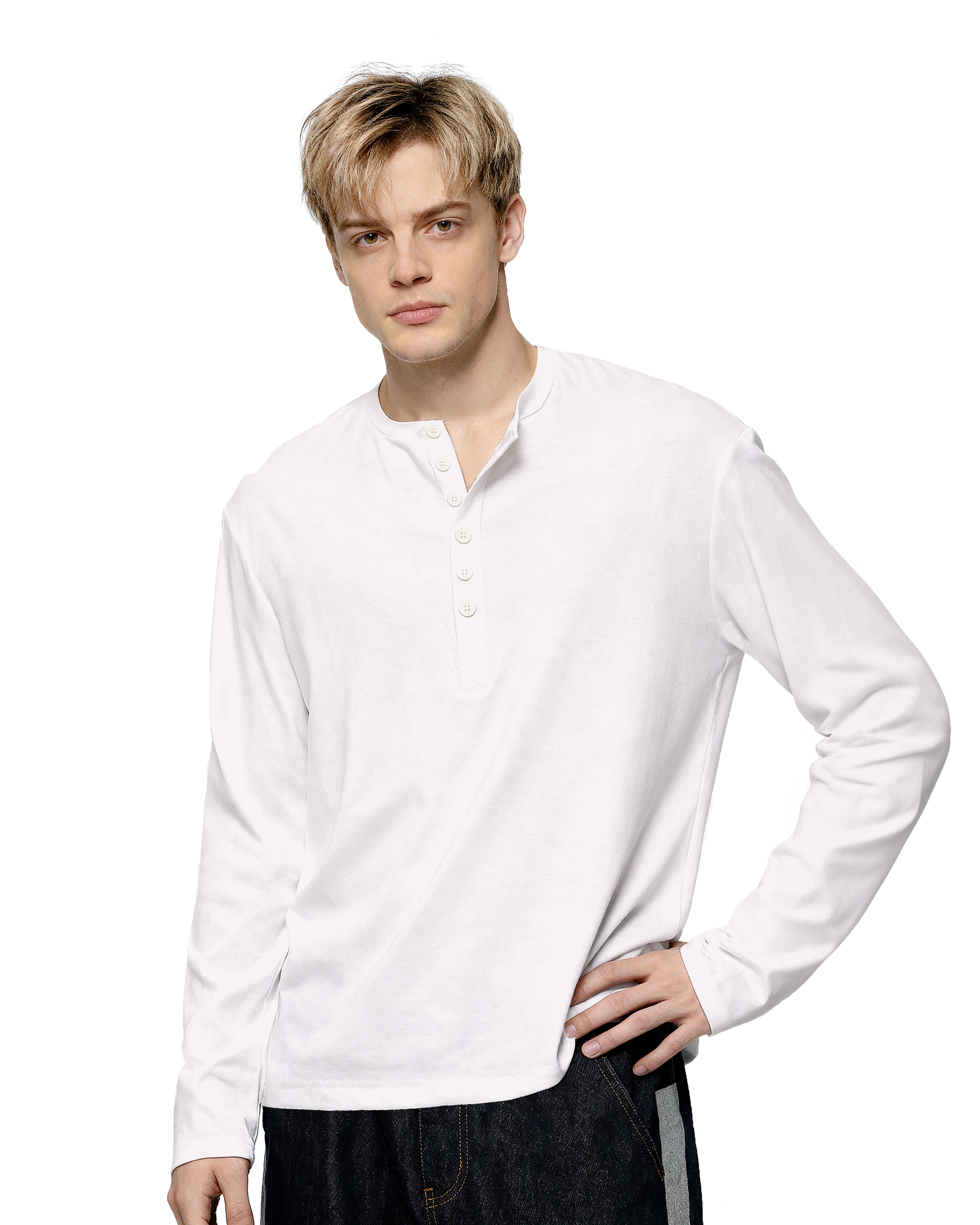 Slim Fit Mid-Crop Long Sleeve Henley T-Shirt-3
