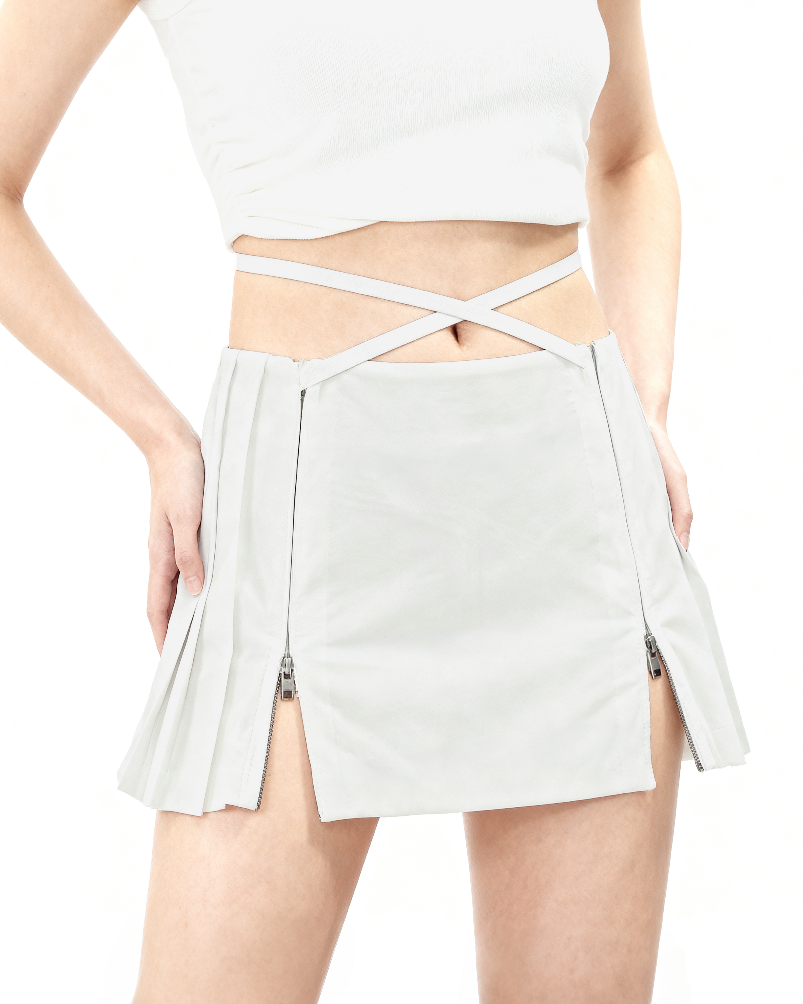 Double Zip Low-Waist Pleated Mini Skirt-17