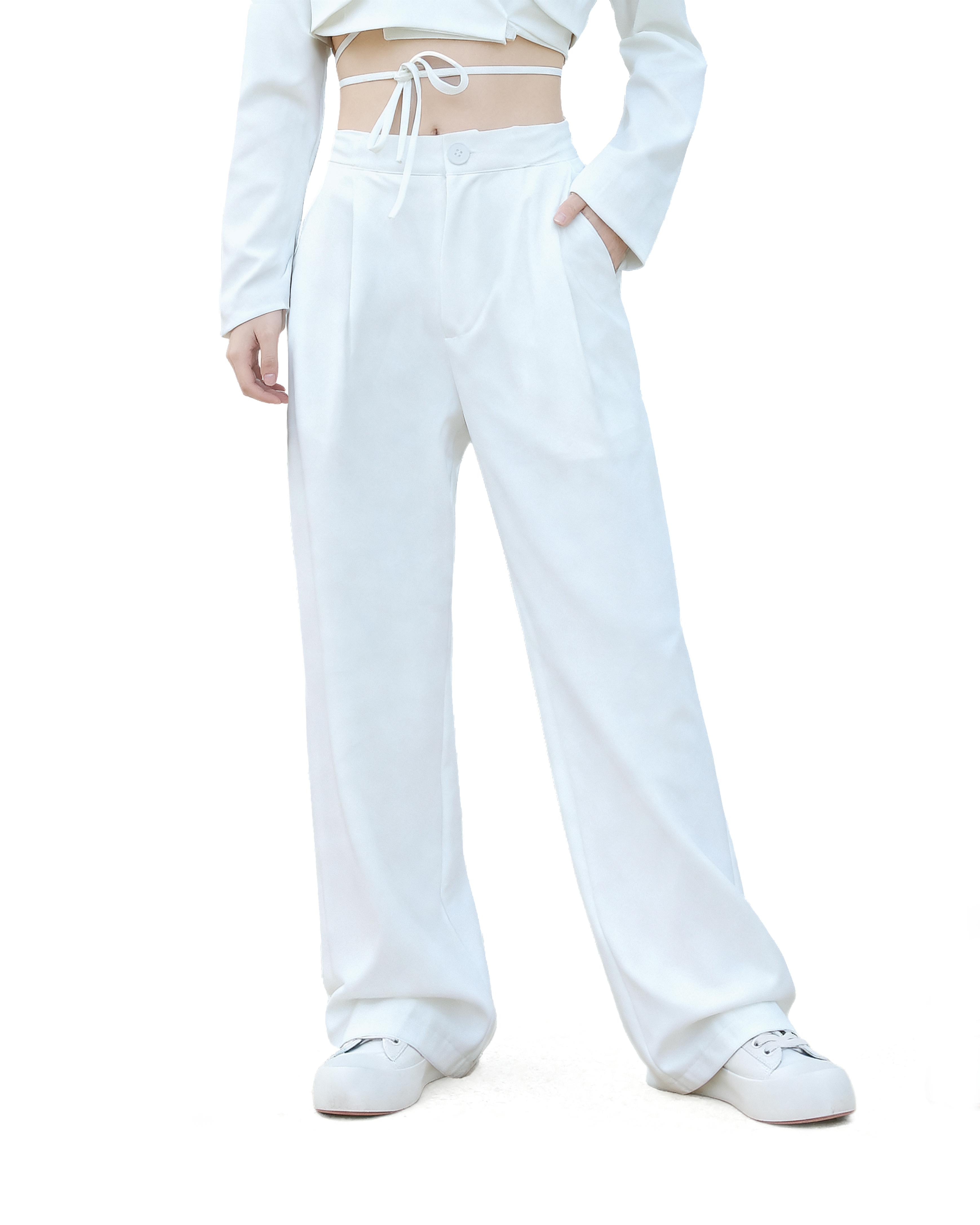 Slim Cropped Blazer with Rounded Hem Two-Piece Suit Set-16