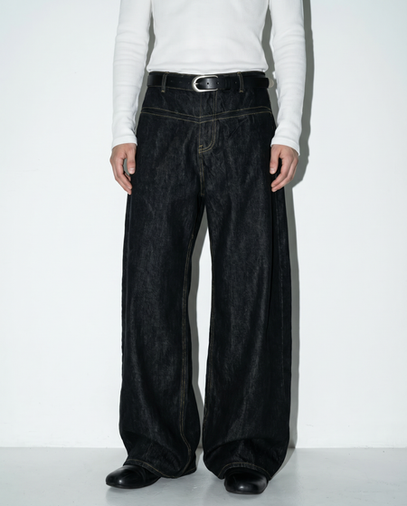 Wide Leg Contrast Stitch Split-Seam Raw Jeans