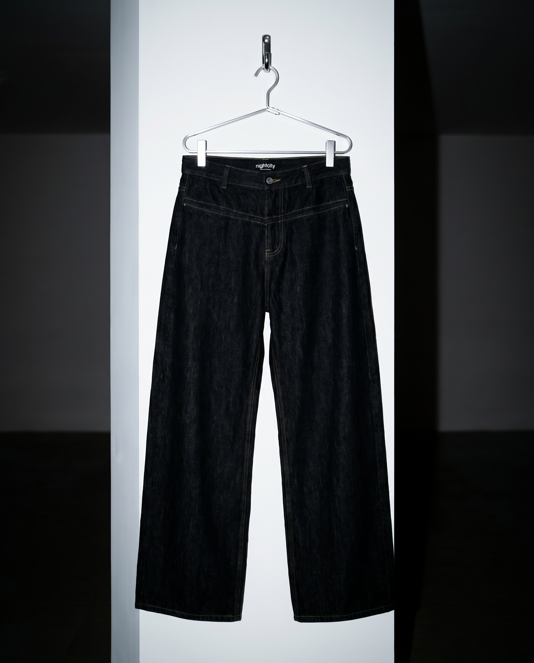 Wide Leg Contrast Stitch Split-Seam Raw Jeans-5