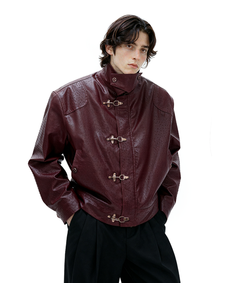 Faux Leather Textured Fireman-Clasp Boxy Jacket - nightcity clothing