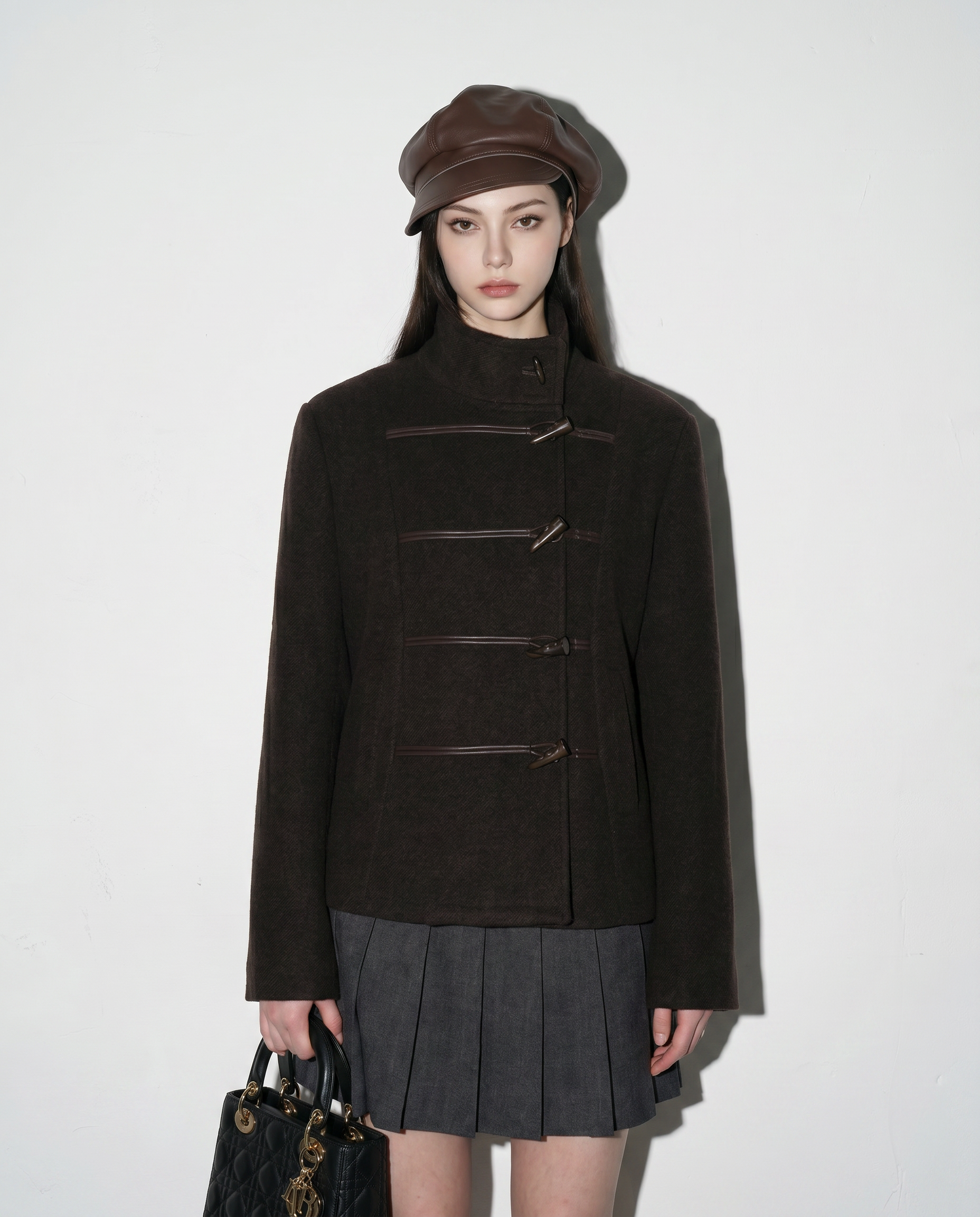 Wool Blend Toggle Button Military Jacket-12