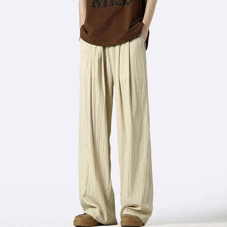 Wide-Leg Elastic Waist Pleated Trousers - nightcity clothing