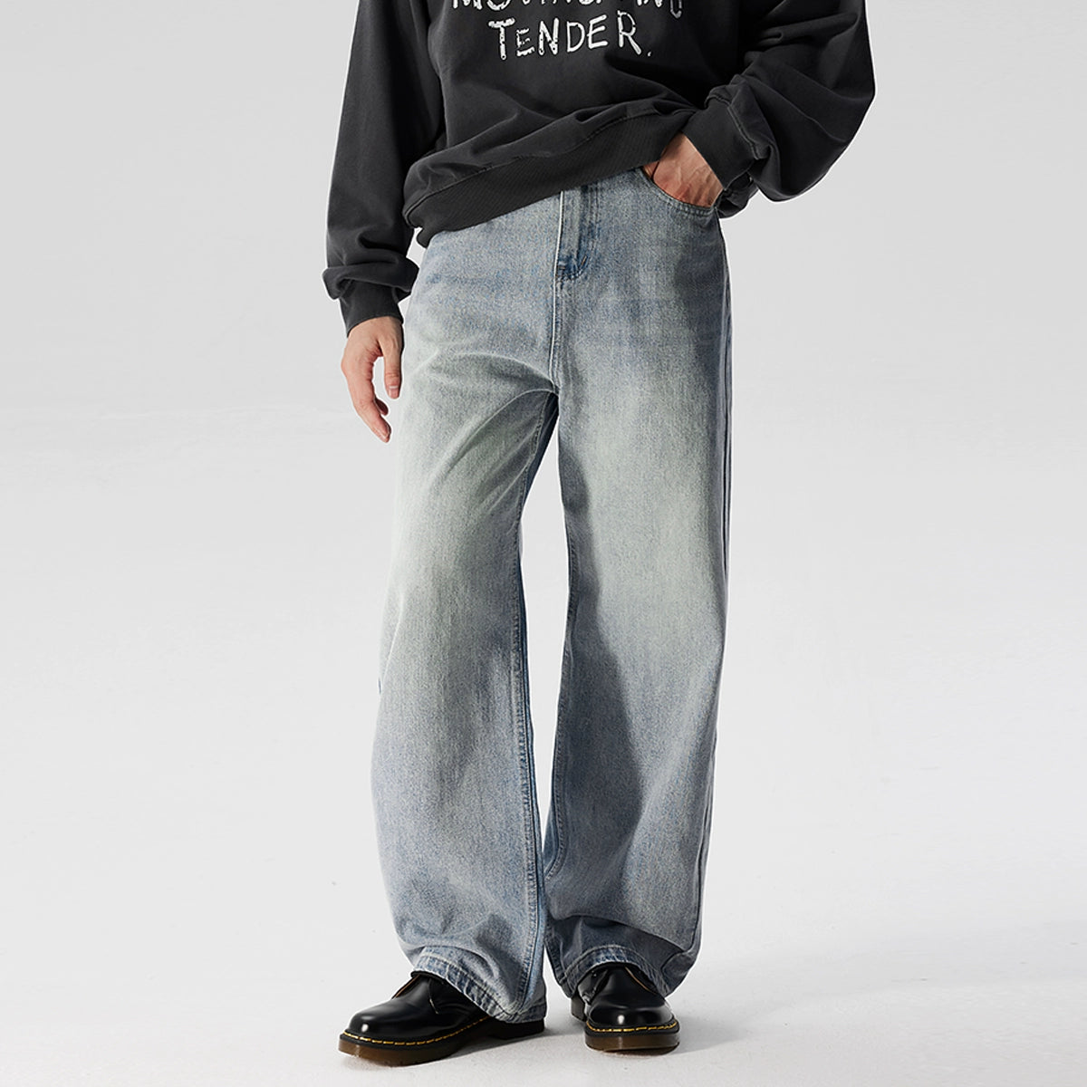 Faded Muted Wash Wide Leg Jeans