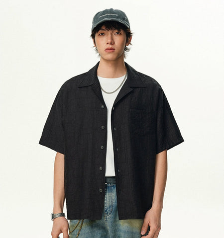Textured Crinkle Short Sleeve Camp Collar Shirt