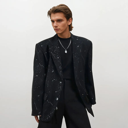 Oversized Paint Splatter Single Breasted Blazer with Wide Lapels - nightcity clothing
