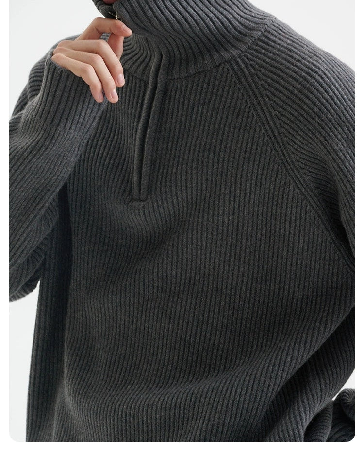 Half-Zip Ribbed Knit Pullover Sweater