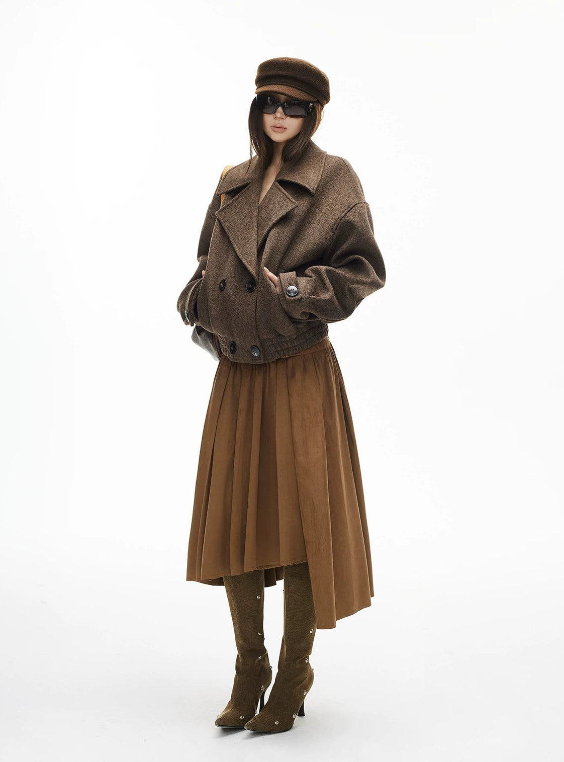 Herringbone Wide Lapel Double Breasted Jacket - nightcity clothing