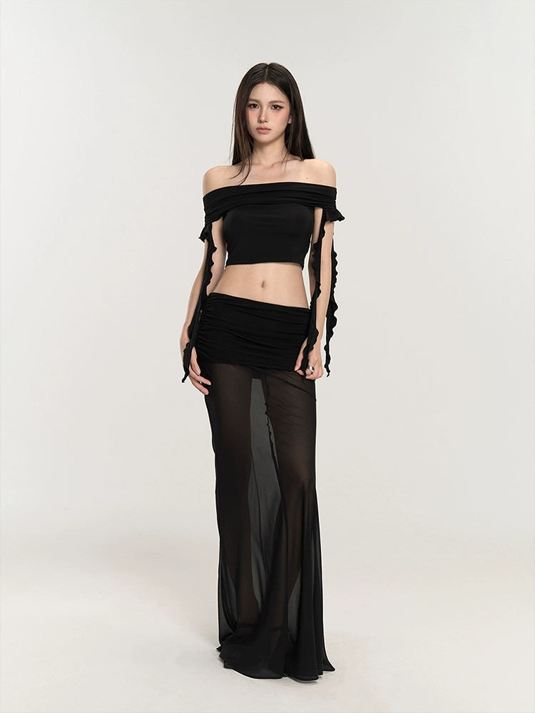 Sheer Overlay Maxi Skirt