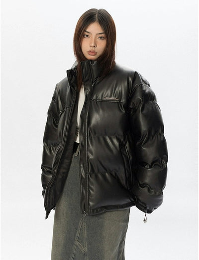 Oversized Glossy Puffer Jacket with High Collar