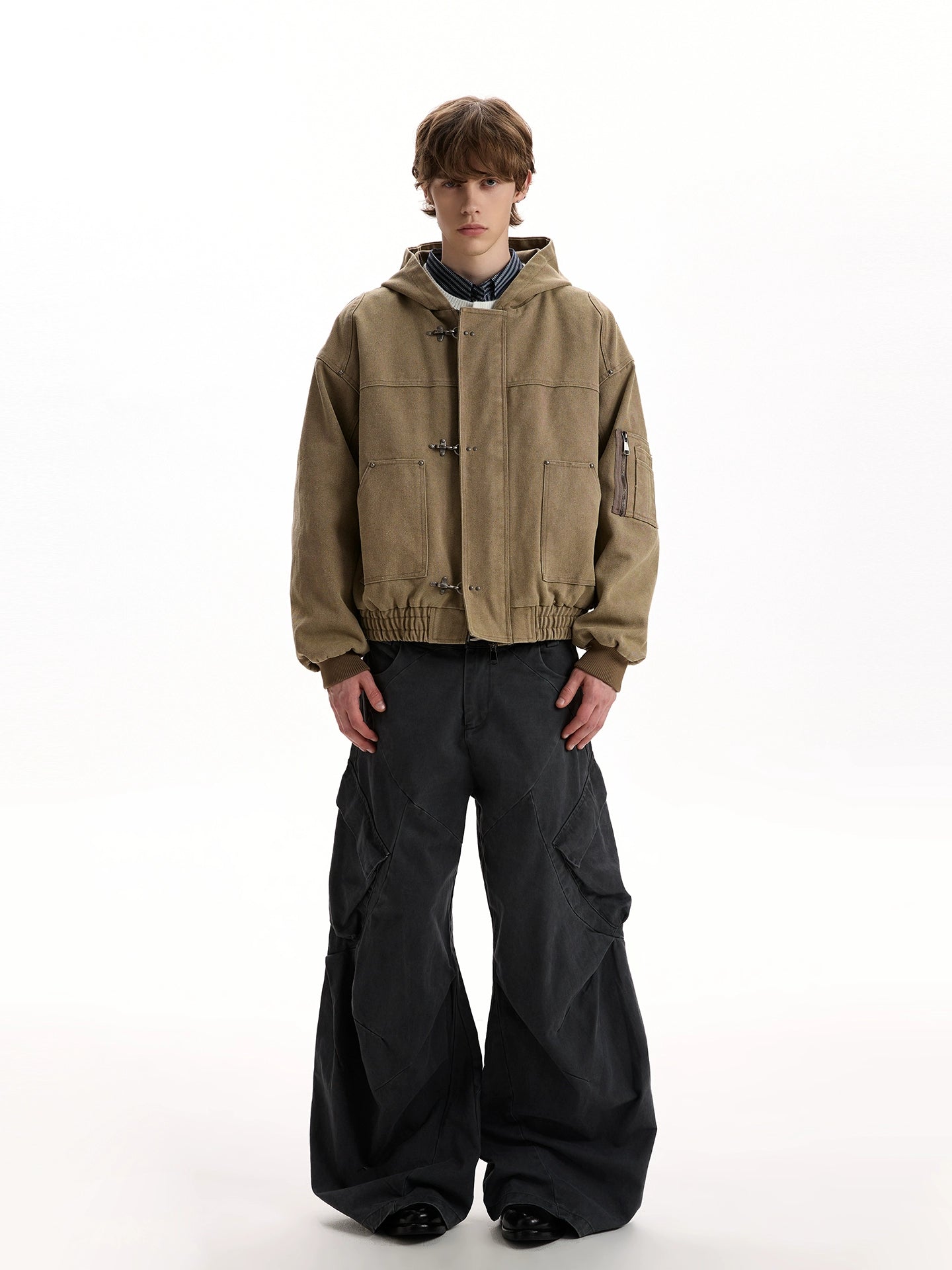 Oversized Fireman Clasp Hooded Worker Jacket