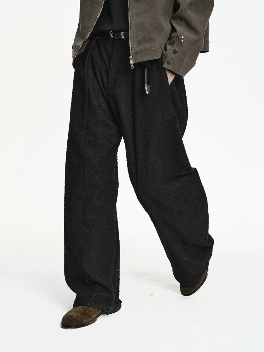 Woven-Texture Wide Leg Pleated Pants