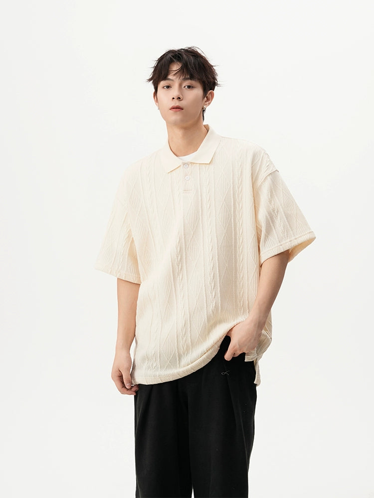 Textured Knit Short Sleeve Polo Shirt