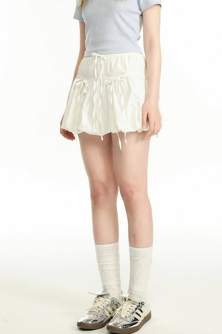 Ruffled Drawstring Mini Bubble Skirt