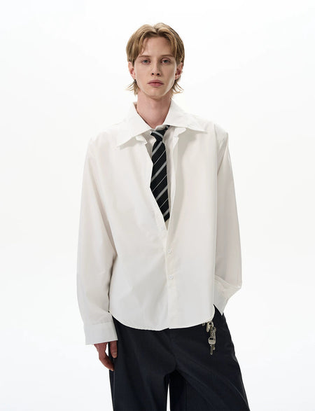 Spread Collar Faux Two-Piece Button-Up Shirt with Tie - nightcity clothing