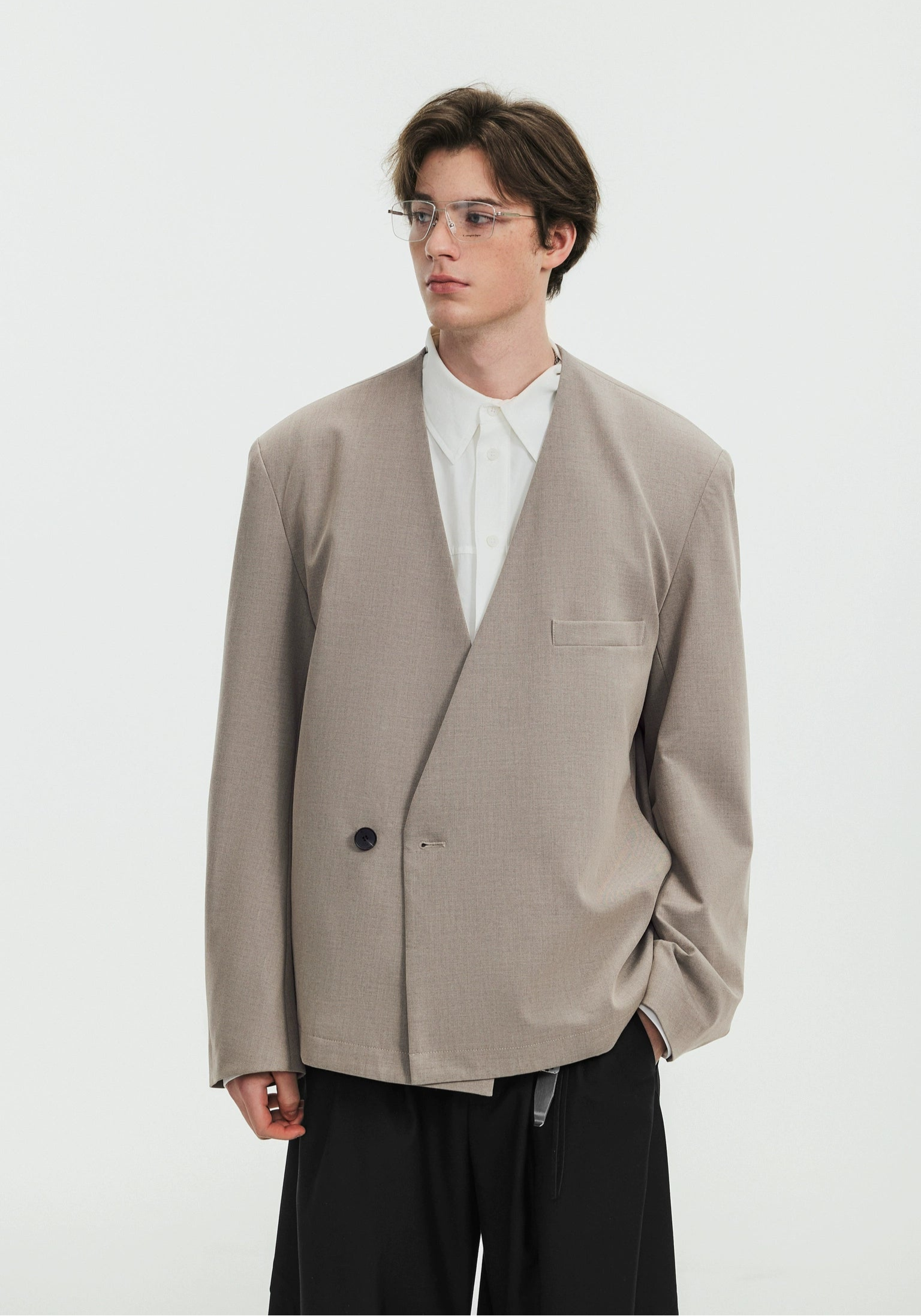 Asymmetric Collarless Oversized Wrap Blazer