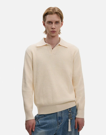 Waffle Textured Long Sleeve Polo Shirt
