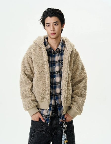 Mid-Crop Sherpa Hooded Zip Jacket - nightcity clothing