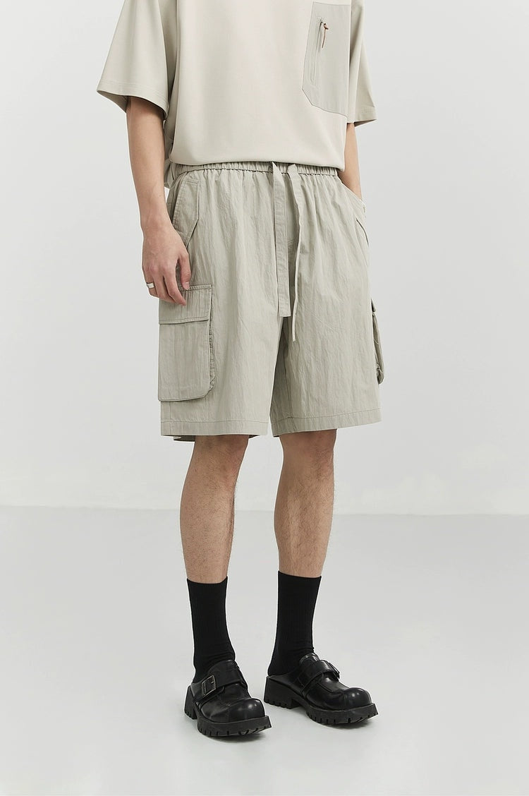Textured Cargo Pocket Drawstring Shorts