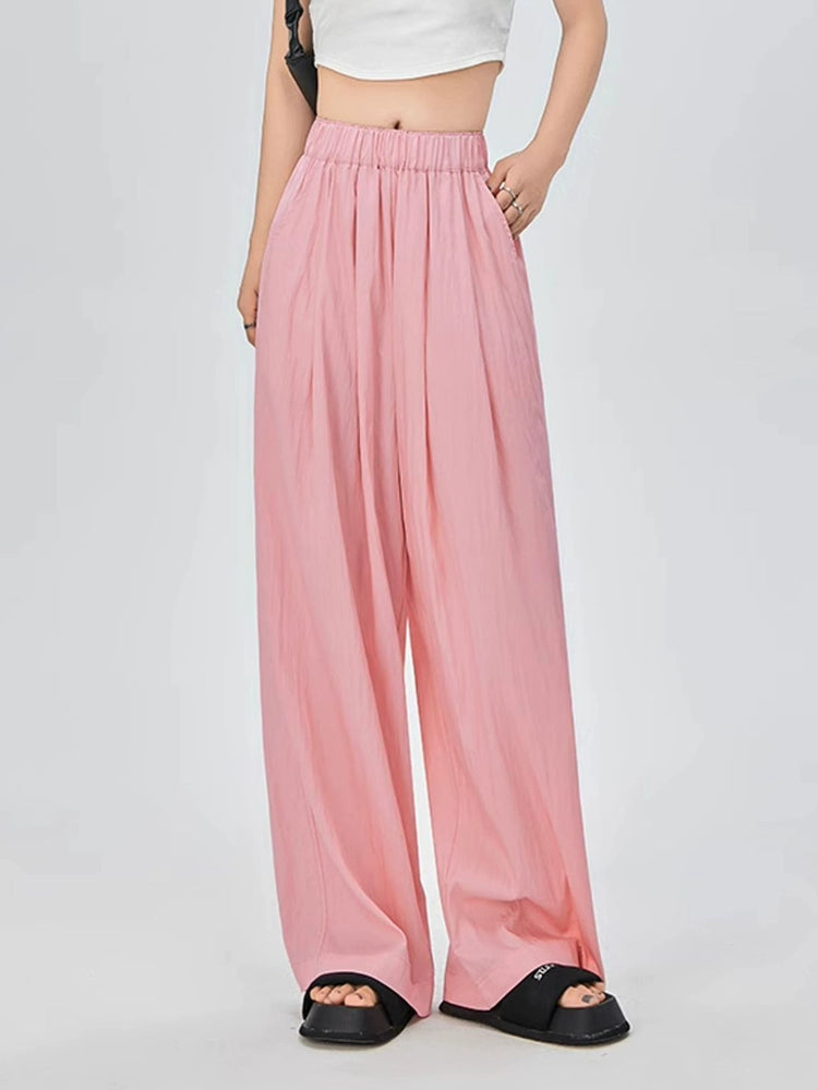 Elastic Waist Pleated Trousers with Pockets