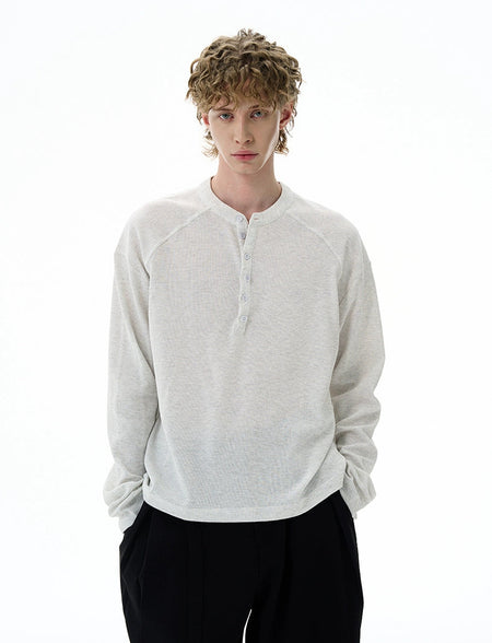 Waffle Texture Henley Cropped Long Sleeve T-Shirt - nightcity clothing