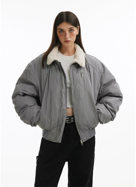 Fleece Lined Oversized Puffer Jacket with Zip Pocket Detail - nightcity clothing