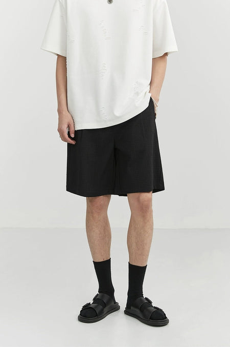 Waffle Textured Single-Pleat Shorts