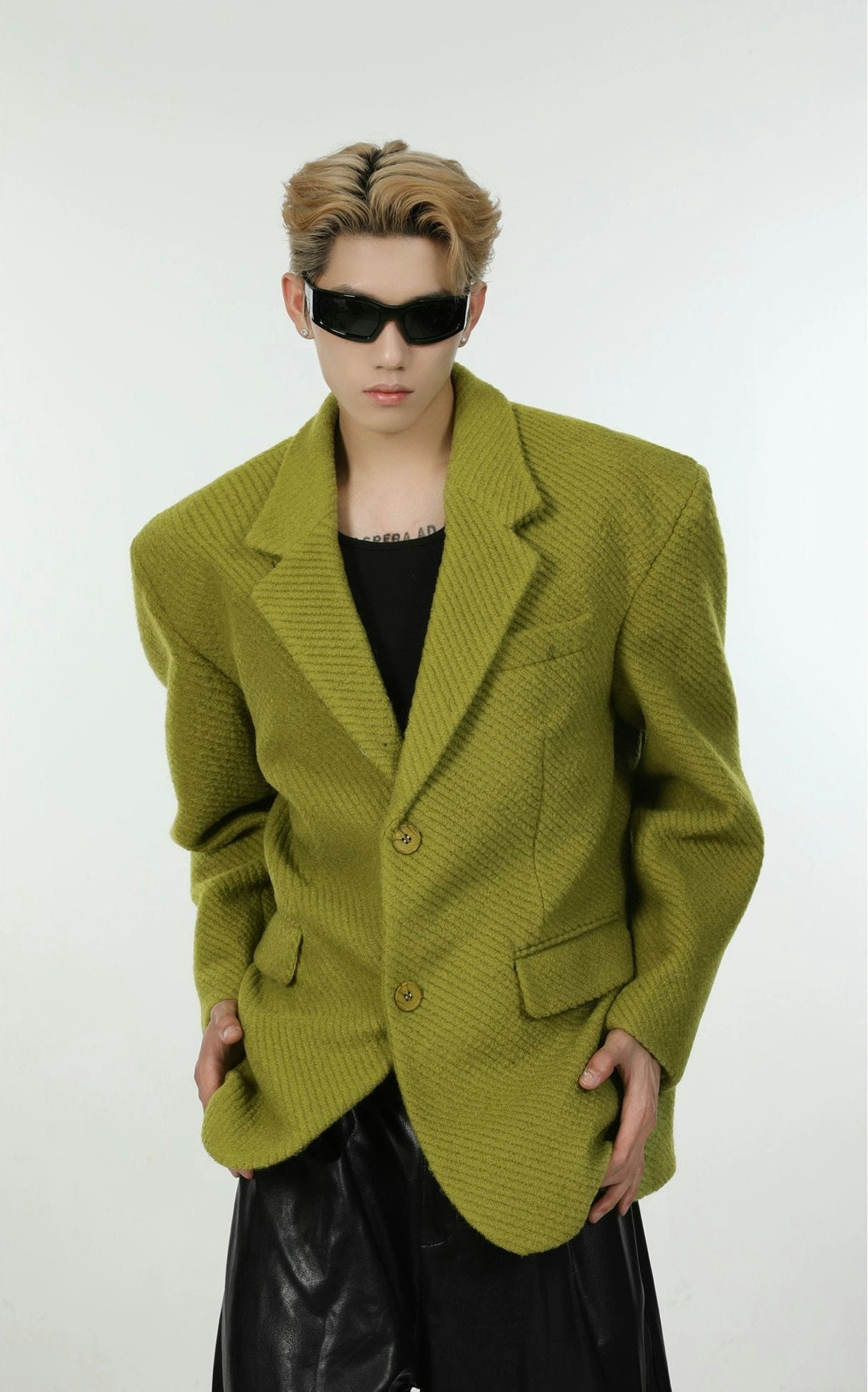Oversized Textured Wide-Fit Blazer Jacket