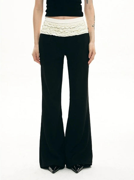 Slim Lace Trimmed Waistband Flare Pants - nightcity clothing