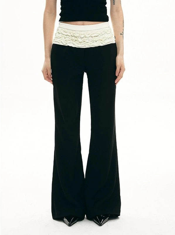 Slim Lace Trimmed Waistband Flare Pants